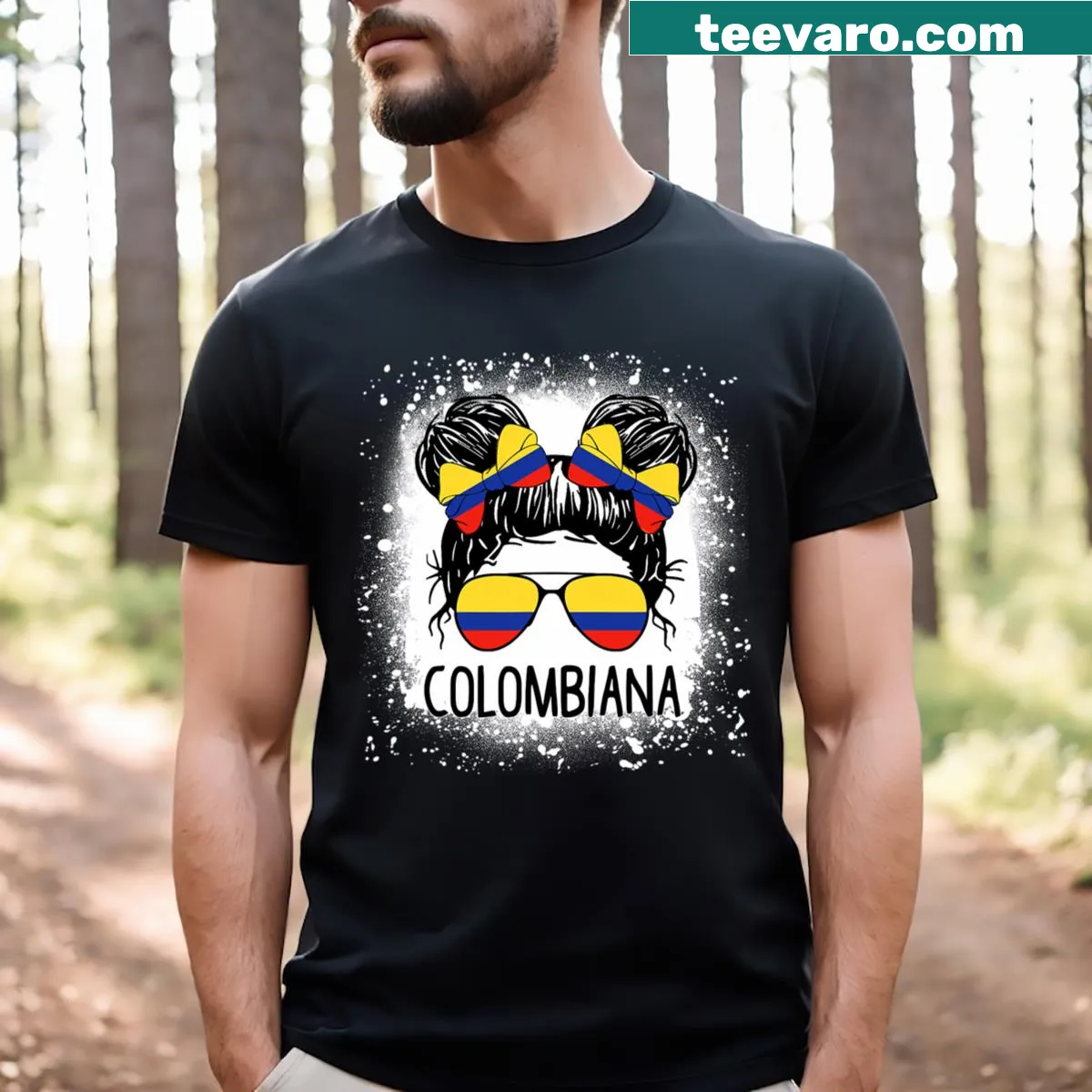 Illustrative T-shirt featuring Colombian pride for teens — on a men's t-shirt