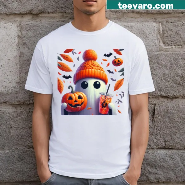 Cute ghost drinking coffee Halloween t-shirt