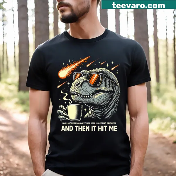 Funny T-Rex holding a coffee cup illustrated T-shirt for men and kids