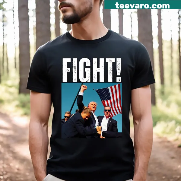 Graphic T-shirt featuring a clenched fist and 'Fight for Trump 2024' text