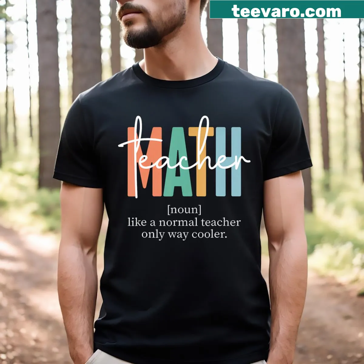 Funny t-shirt defining a math teacher in a humorous way — on a men's t-shirt