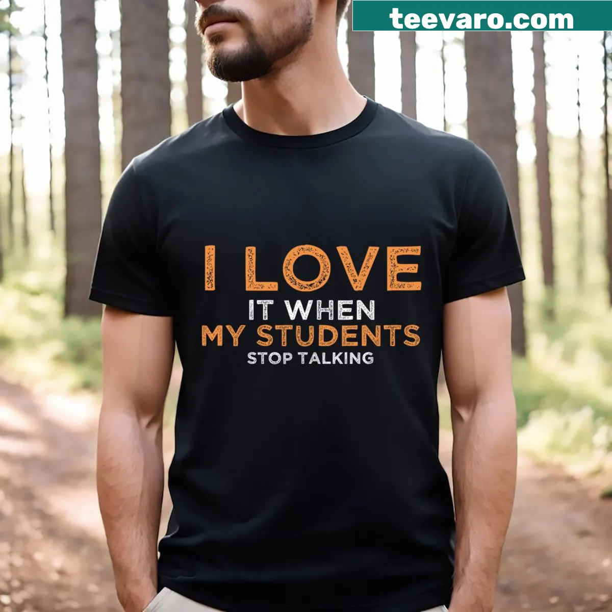 Funny T-shirt for teachers with a saying about students talking — on a men's t-shirt