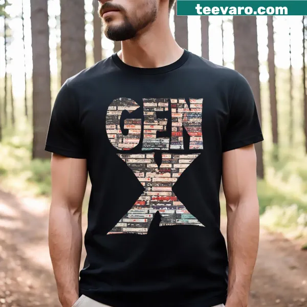 Vintage mixtape t-shirt featuring cassettes from the 60s, 70s, and 80s
