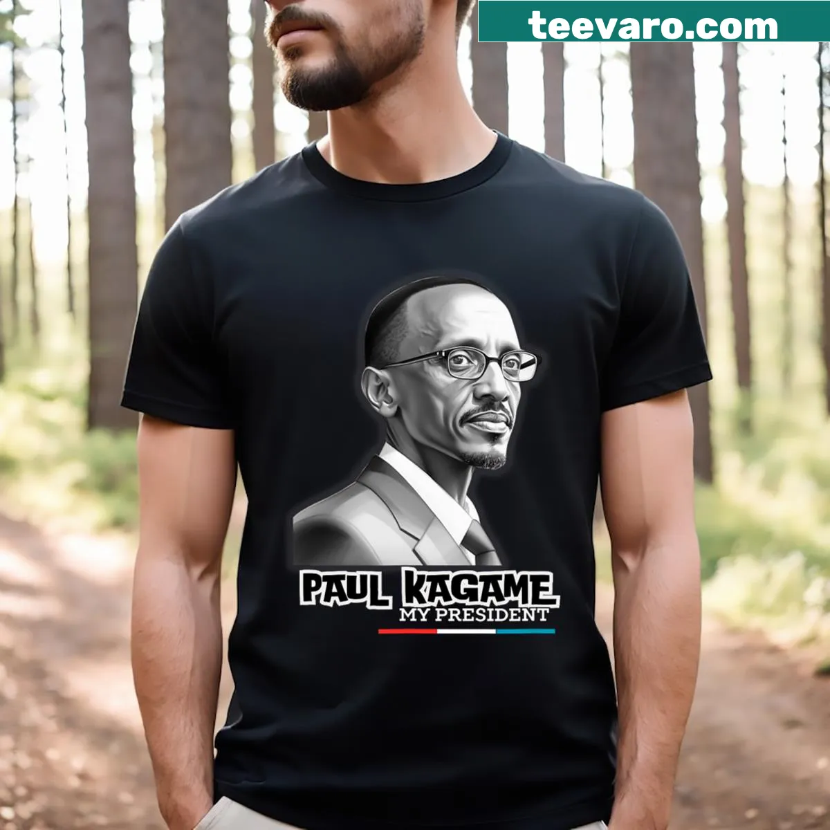 Tribute design for Paul Kagame on a T-shirt — on a men's t-shirt