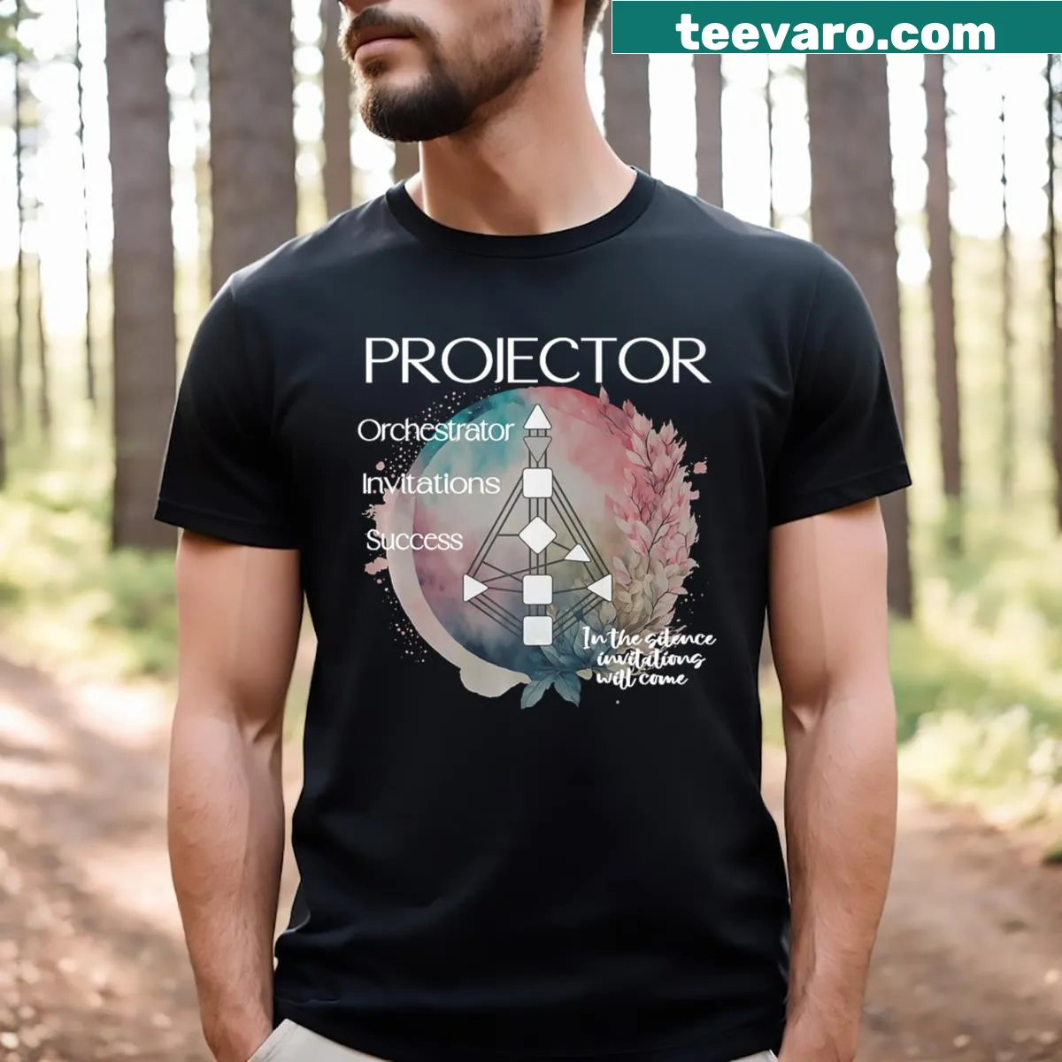 Humorous T-shirt about projectors and human design — on a men's t-shirt