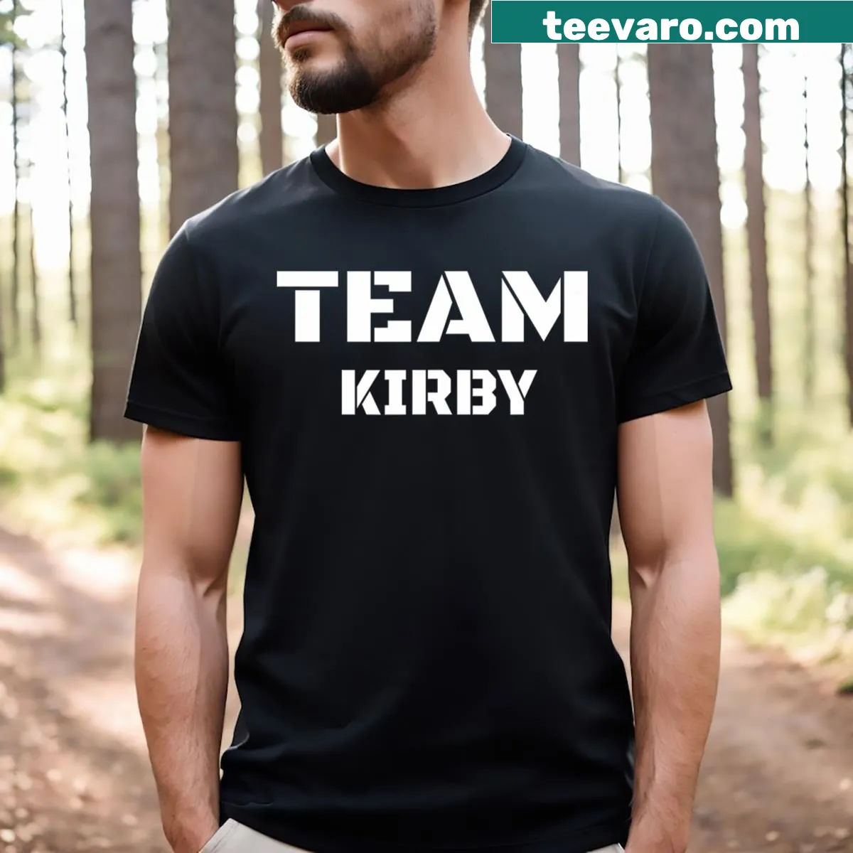Illustration of Kirby on a playful gamer-themed t-shirt. — on a men's t-shirt