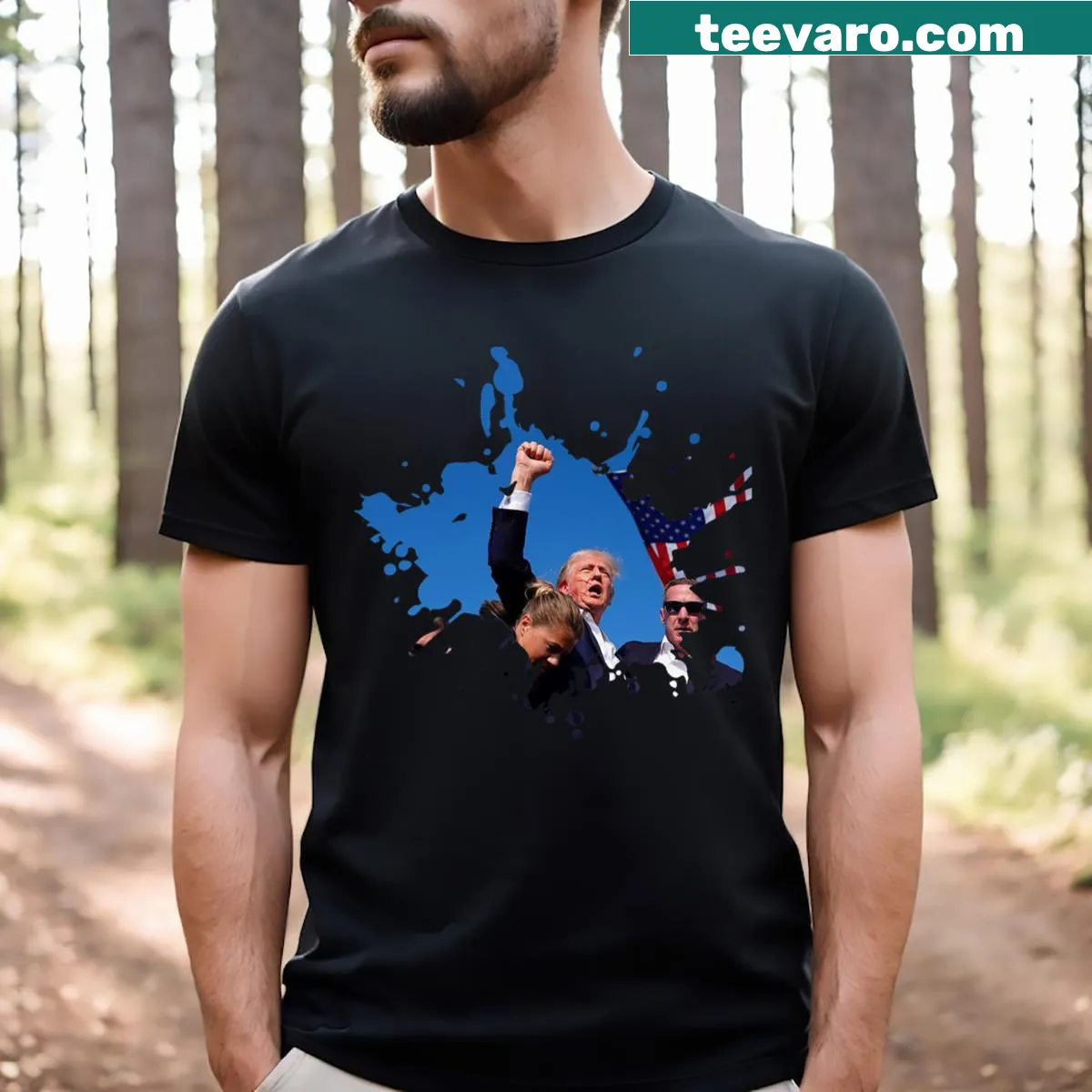 Political T-shirt supporting democracy with bold design — on a men's t-shirt