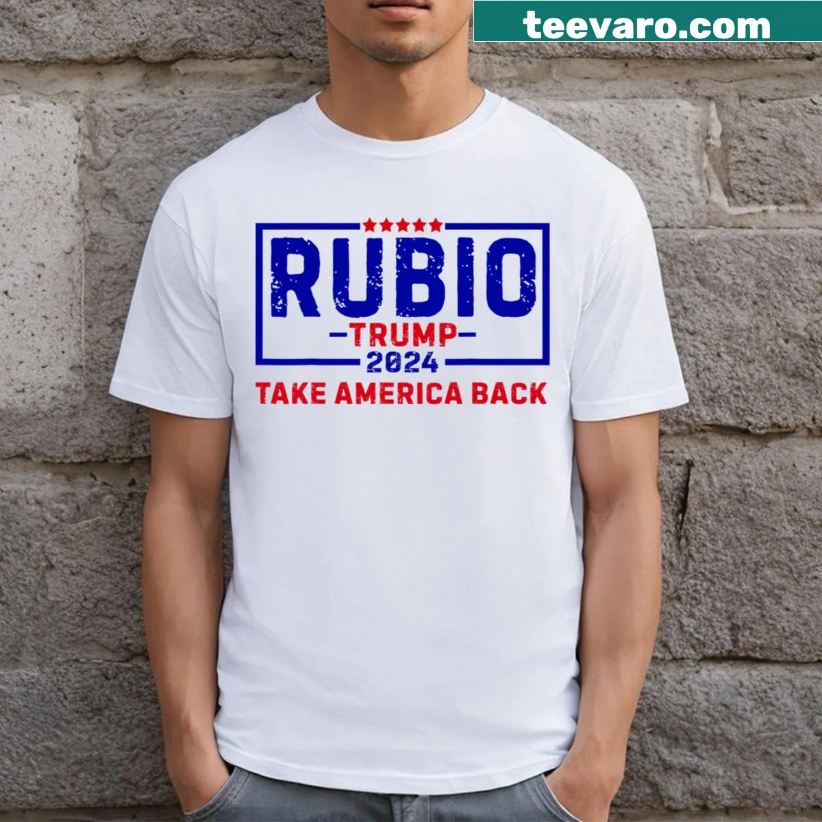 Trump Rubio 2024 graphic T-shirt — on a men's t-shirt