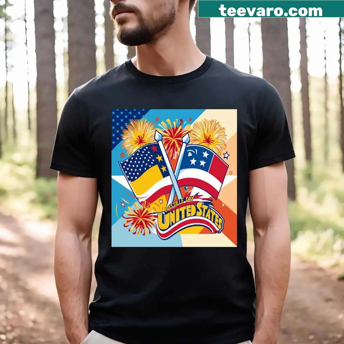 T-shirt with text 'Bastille Day Blaze' celebrating French heritage — on a men's t-shirt