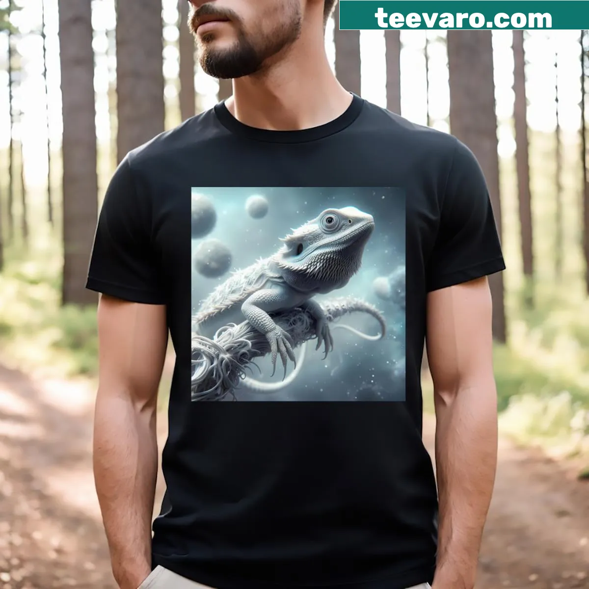 Playful illustration of bearded dragons on a T-shirt — on a men's t-shirt