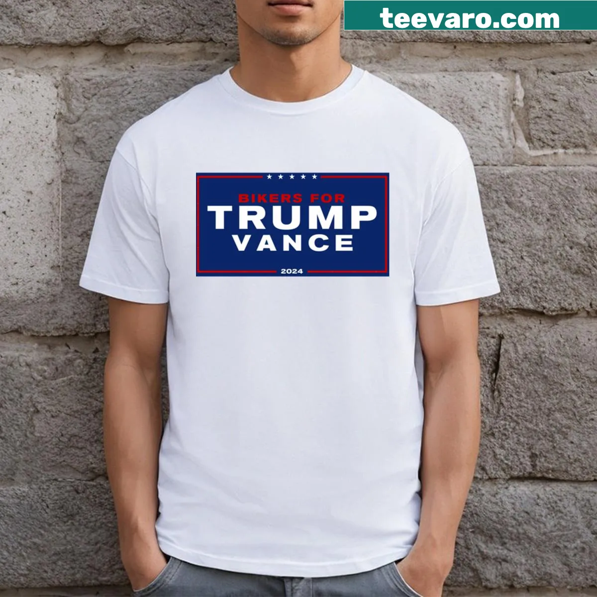 Bold typography supporting Bikers For Donald Trump — on a men's t-shirt