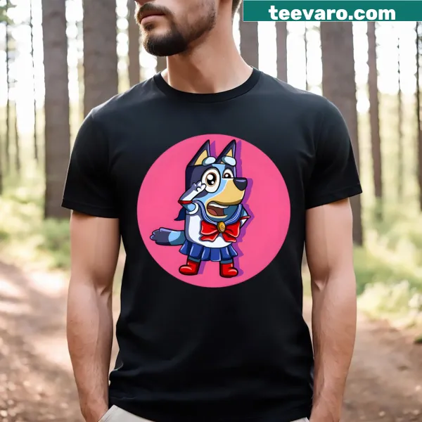 Playful Bluey-themed design on a kids' T-shirt