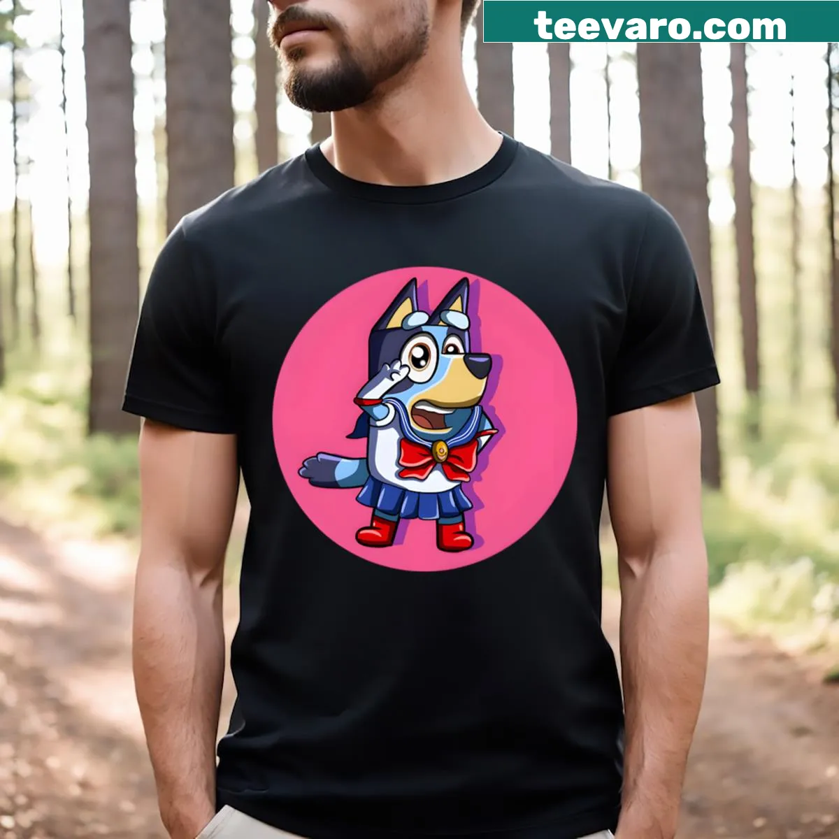 Playful Bluey-themed design on a kids' T-shirt — on a men's t-shirt