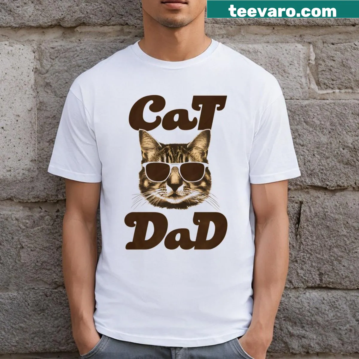 Cute cat dad t-shirt with a cat wearing sunglasses — on a men's t-shirt