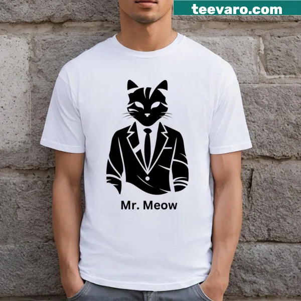 Illustration of a cat in a suit on a stylish T-shirt