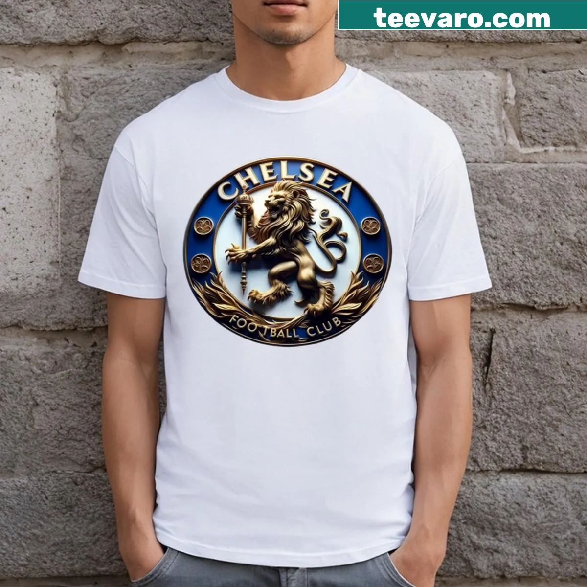 Chelsea team logo in a clean design on t-shirt — on a men's t-shirt