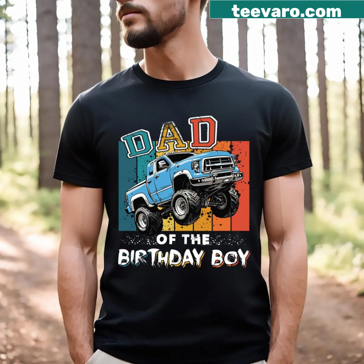 T-shirt for Dad of the Birthday Boy featuring a monster truck — on a men's t-shirt
