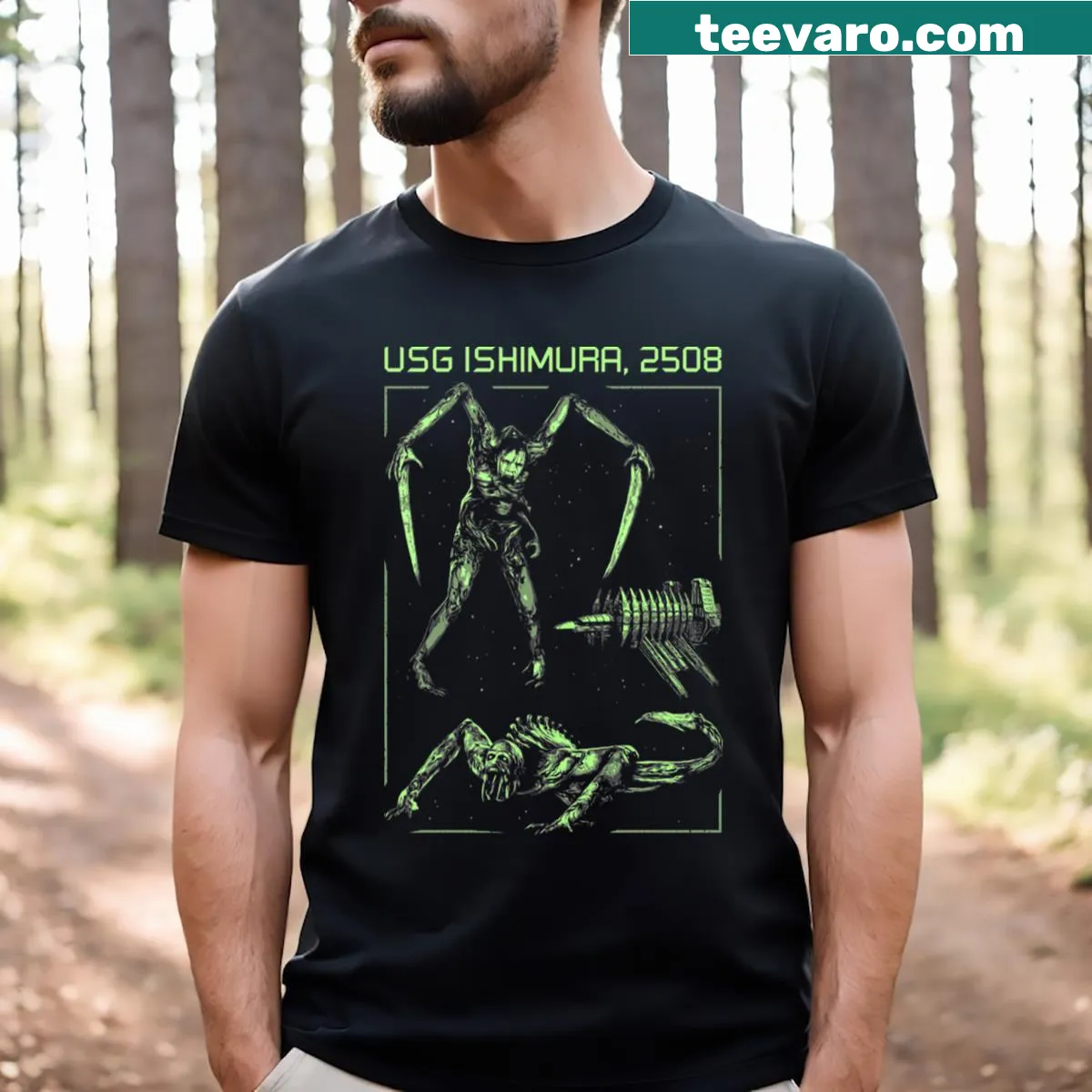 Vintage-style t-shirt featuring the USG Ishimura spaceship from Dead Space — on a men's t-shirt