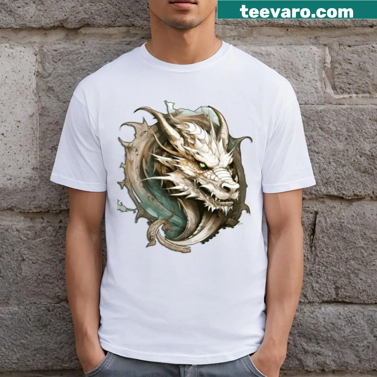 Illustrated dragon design on a t-shirt, perfect for fantasy fans. — on a men's t-shirt
