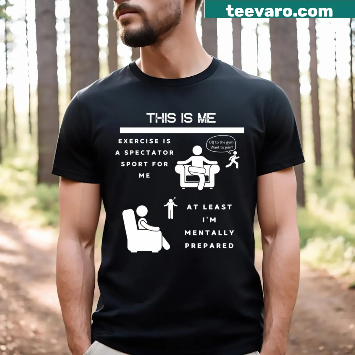 Humorous 'Exercise Is A Spectator Sport' graphic T-shirt — on a men's t-shirt