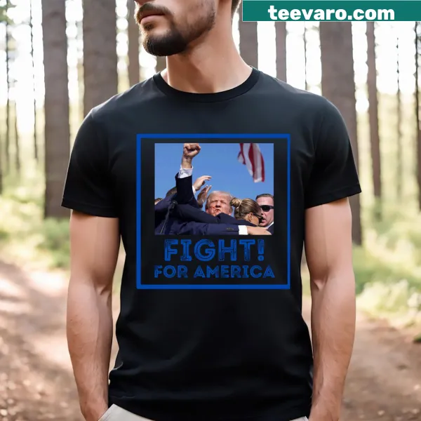Bold typography T-shirt promoting fight for America and Trump