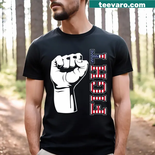 T-shirt featuring USA flag colors in red, white, and blue