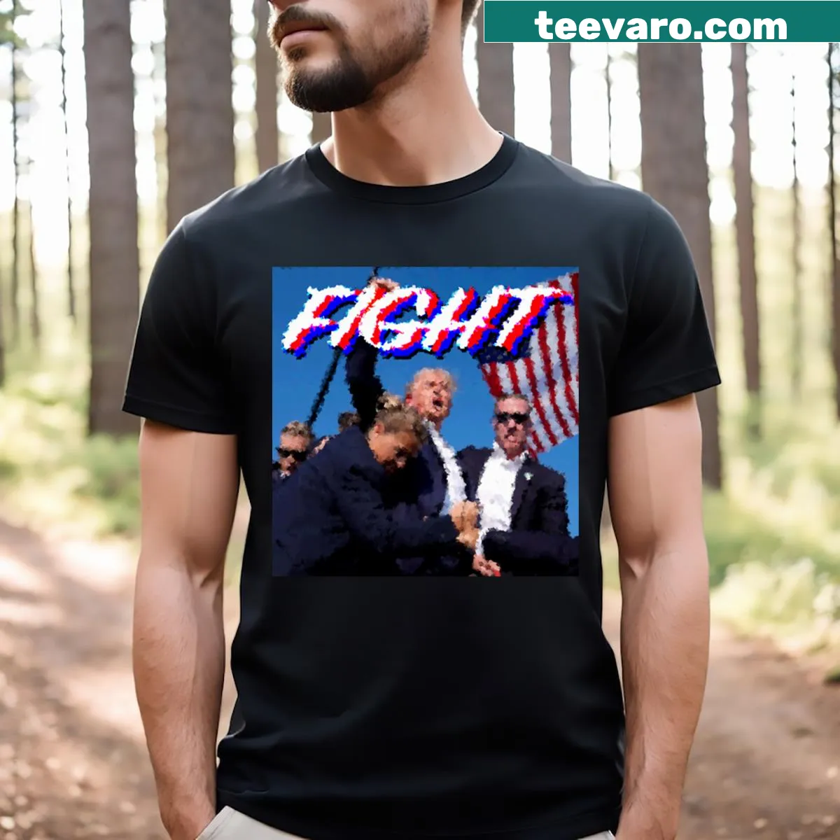 Bold typography Fight Trump 2024 t-shirt design for political expression — on a men's t-shirt