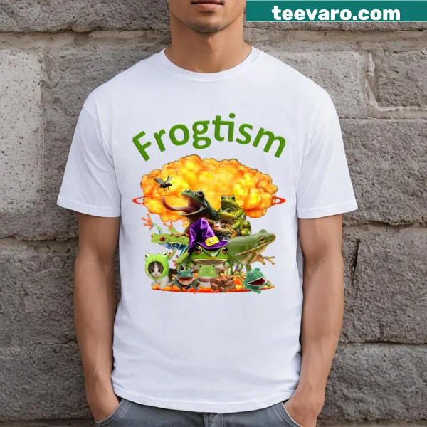 T-shirt featuring the whimsical slogan 'Frogtism'