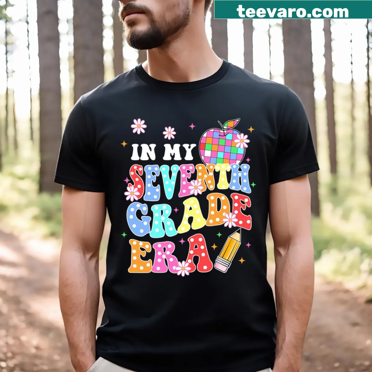 Teacher appreciation shirt with 'In My Seventh Grade Era' phrase — on a men's t-shirt