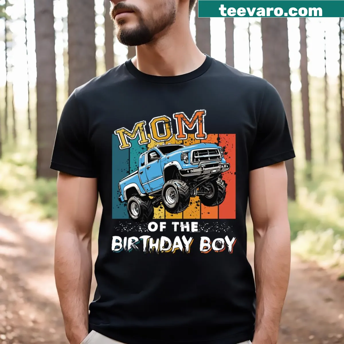 Mom of the Birthday Boy T-shirt for monster truck party — on a men's t-shirt