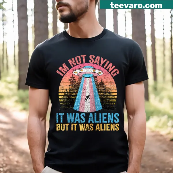Raglan tee with humorous alien spaceship graphic and text
