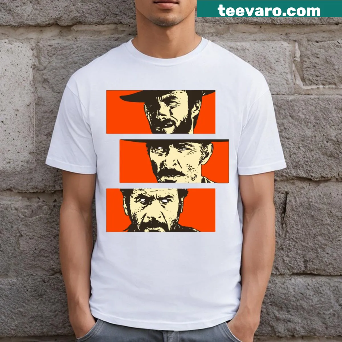 T-shirt featuring 'The Good The Bad And The Ugly' text — on a men's t-shirt