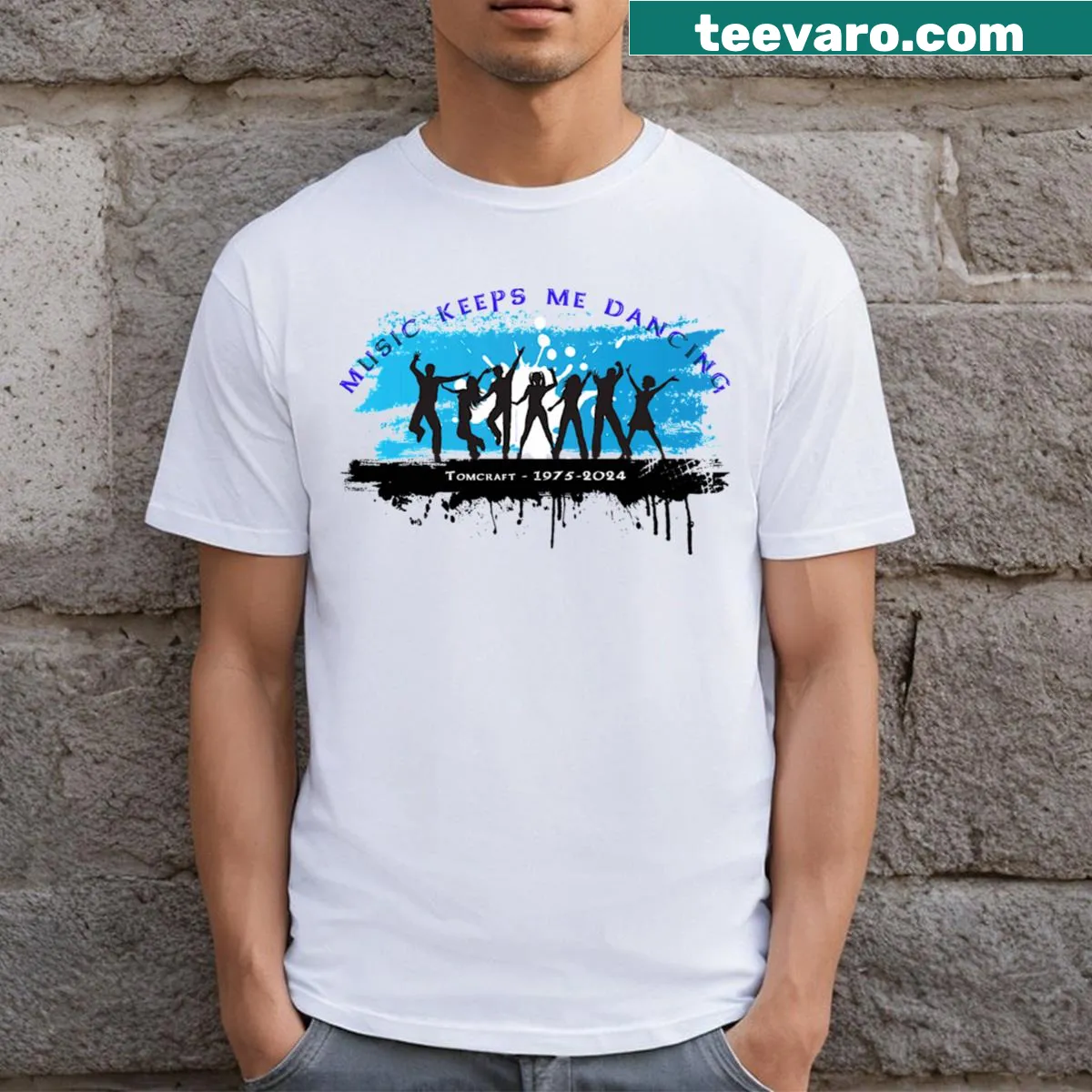 Minimalist Tomcraft Music D55 tee with modern design — on a men's t-shirt