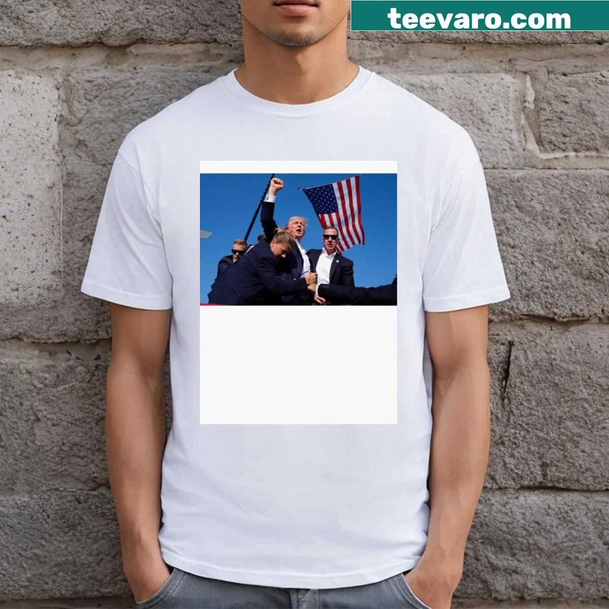 Bold graphic on political attempts theme — on a men's t-shirt