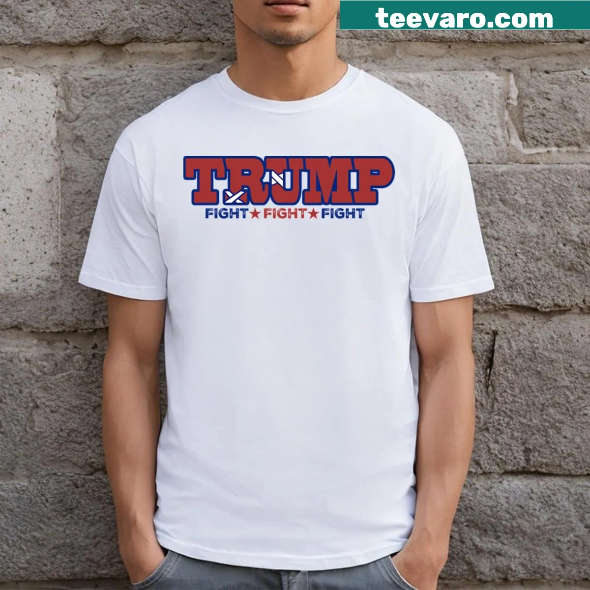 Trump For President! T-shirt with bold printed text — on a men's t-shirt