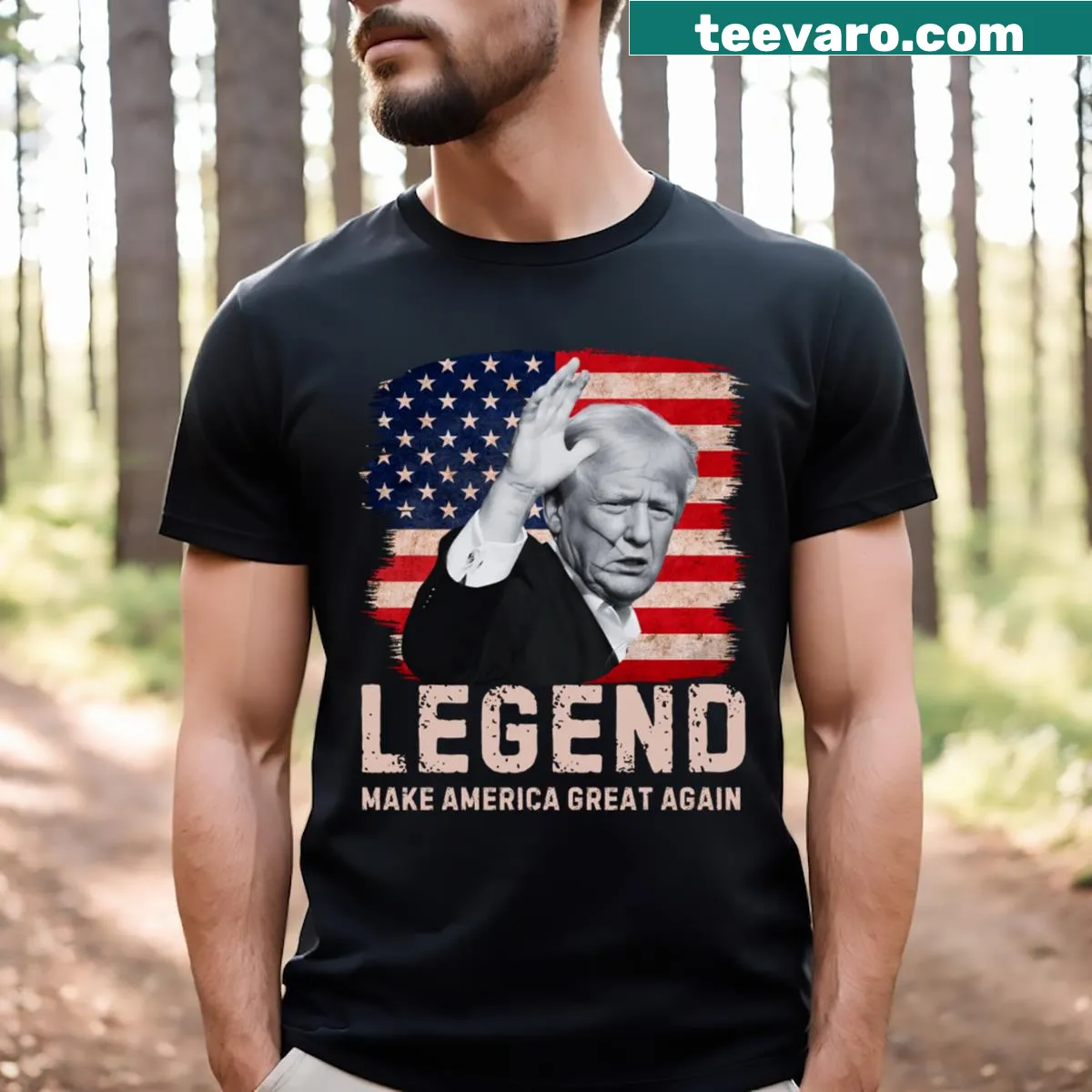 Confident Trump Vancelegend T-shirt with bold text — on a men's t-shirt