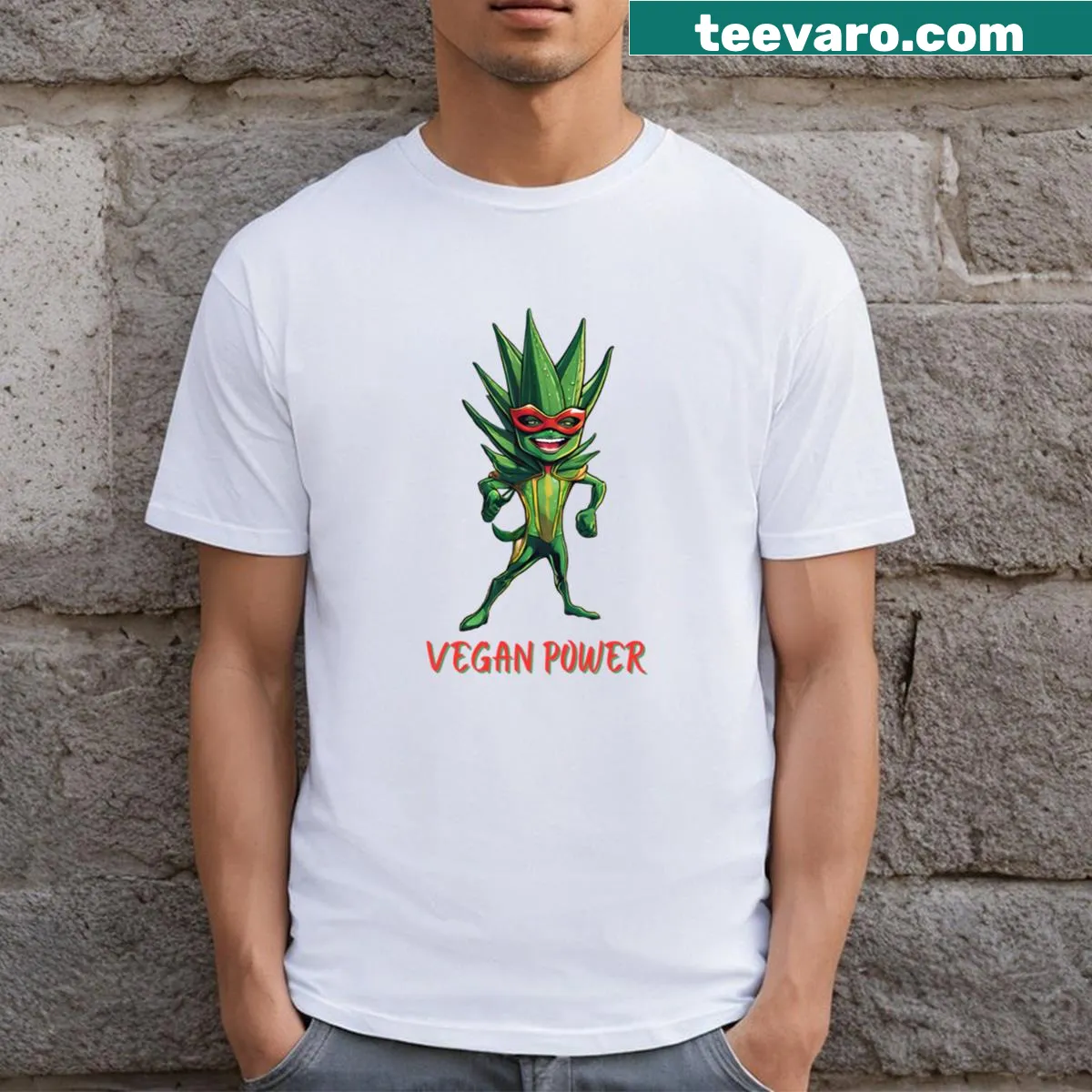 Inspirational 'Vegan Power' graphic promoting plant-based living — on a men's t-shirt