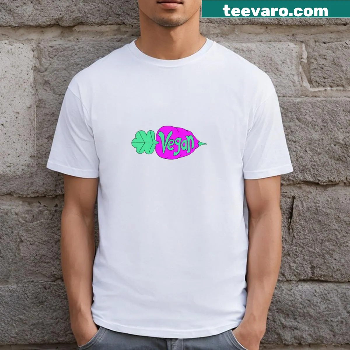 Charming vegetable graphic T-shirt celebrating veganism — on a men's t-shirt