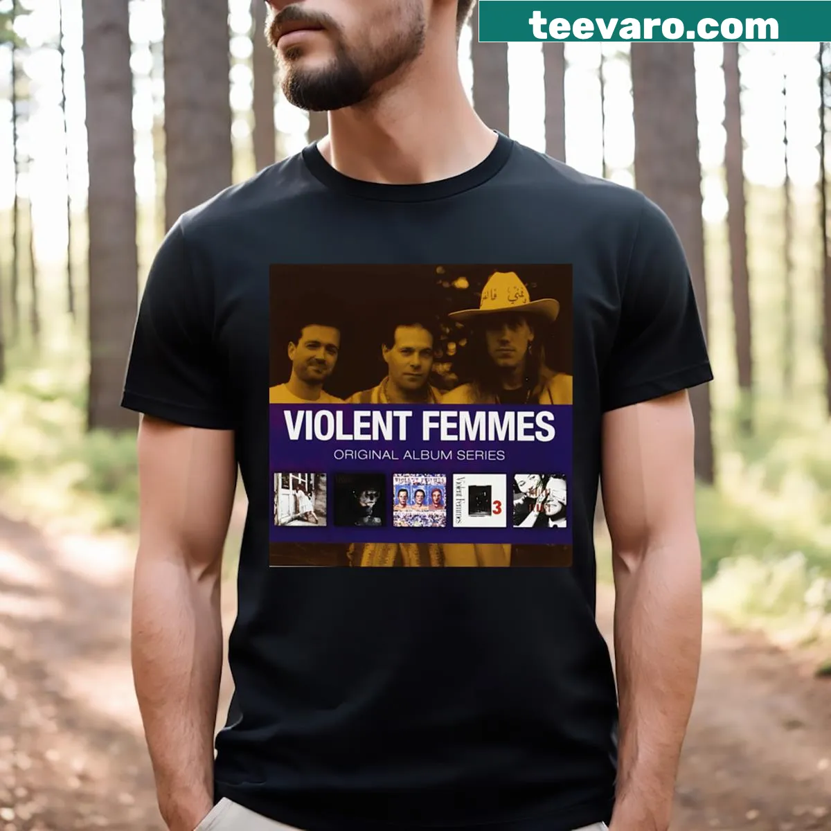 T-shirt featuring artistic representation of Violent Femmes album art — on a men's t-shirt