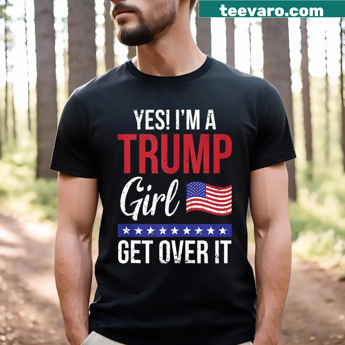 Funny Trump Girl t-shirt with humorous text centered on chest. — on a men's t-shirt