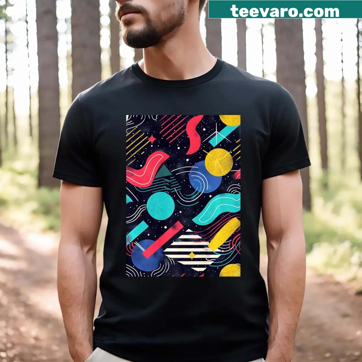 Retro pattern art T-shirt inspired by the 80s — on a men's t-shirt