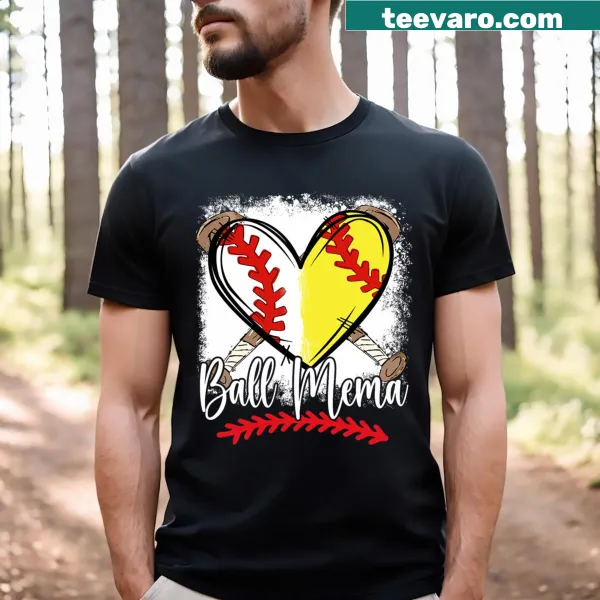 Funny softball baseball tee with heart and ball design