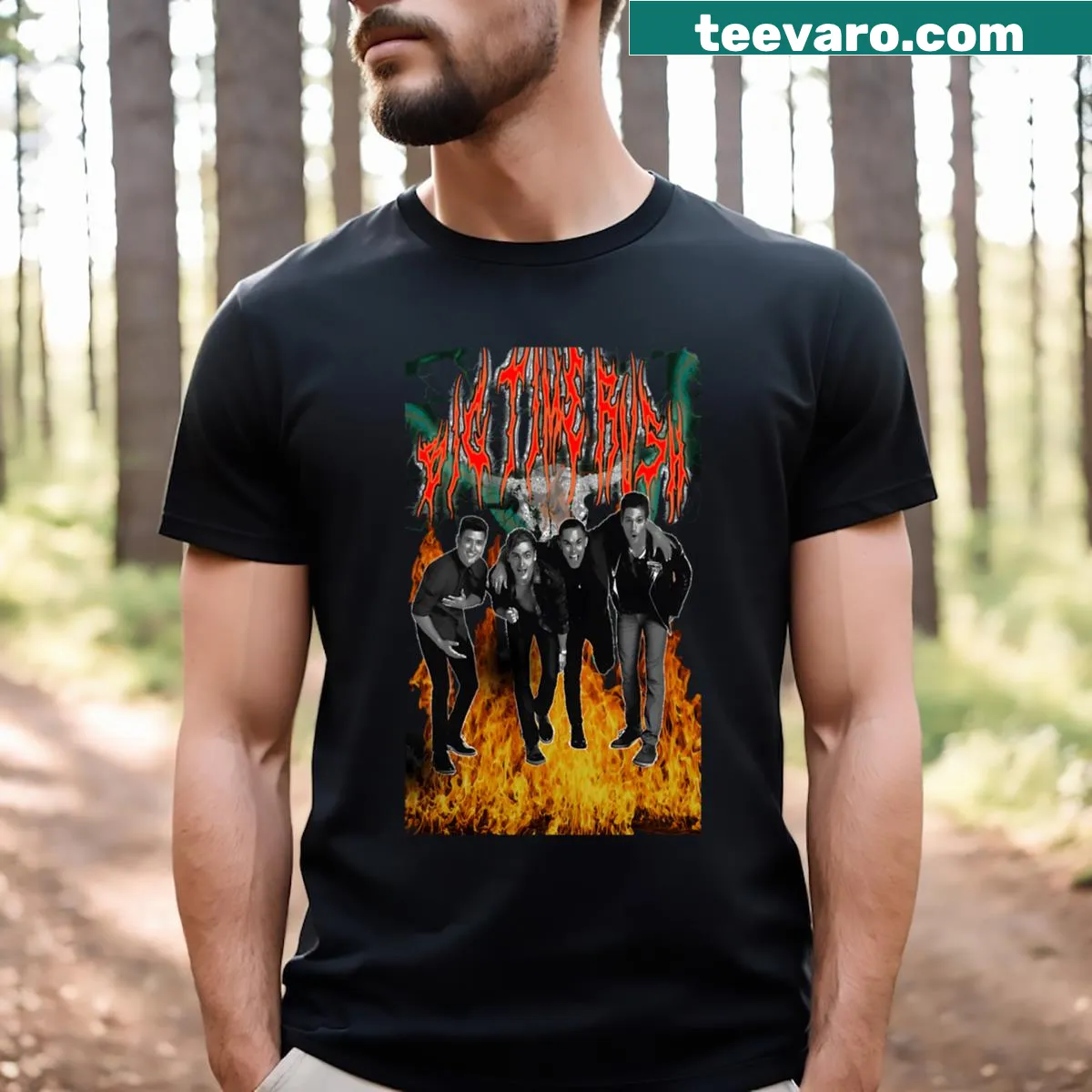 Vintage band logo t-shirt celebrating music history — on a men's t-shirt