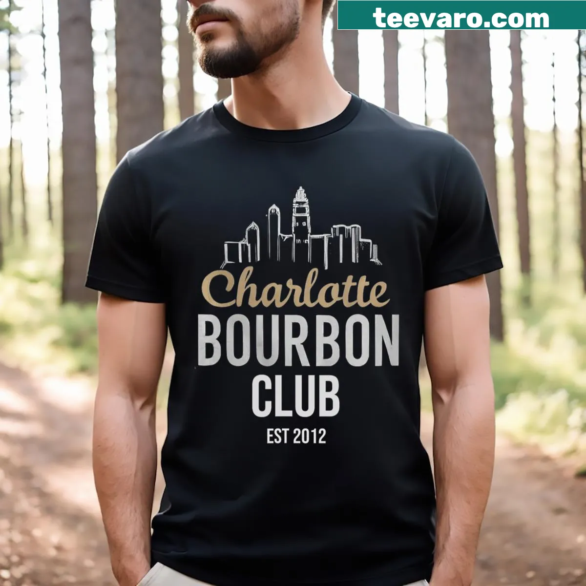 Minimalist T-shirt with bourbon-themed front design — on a men's t-shirt