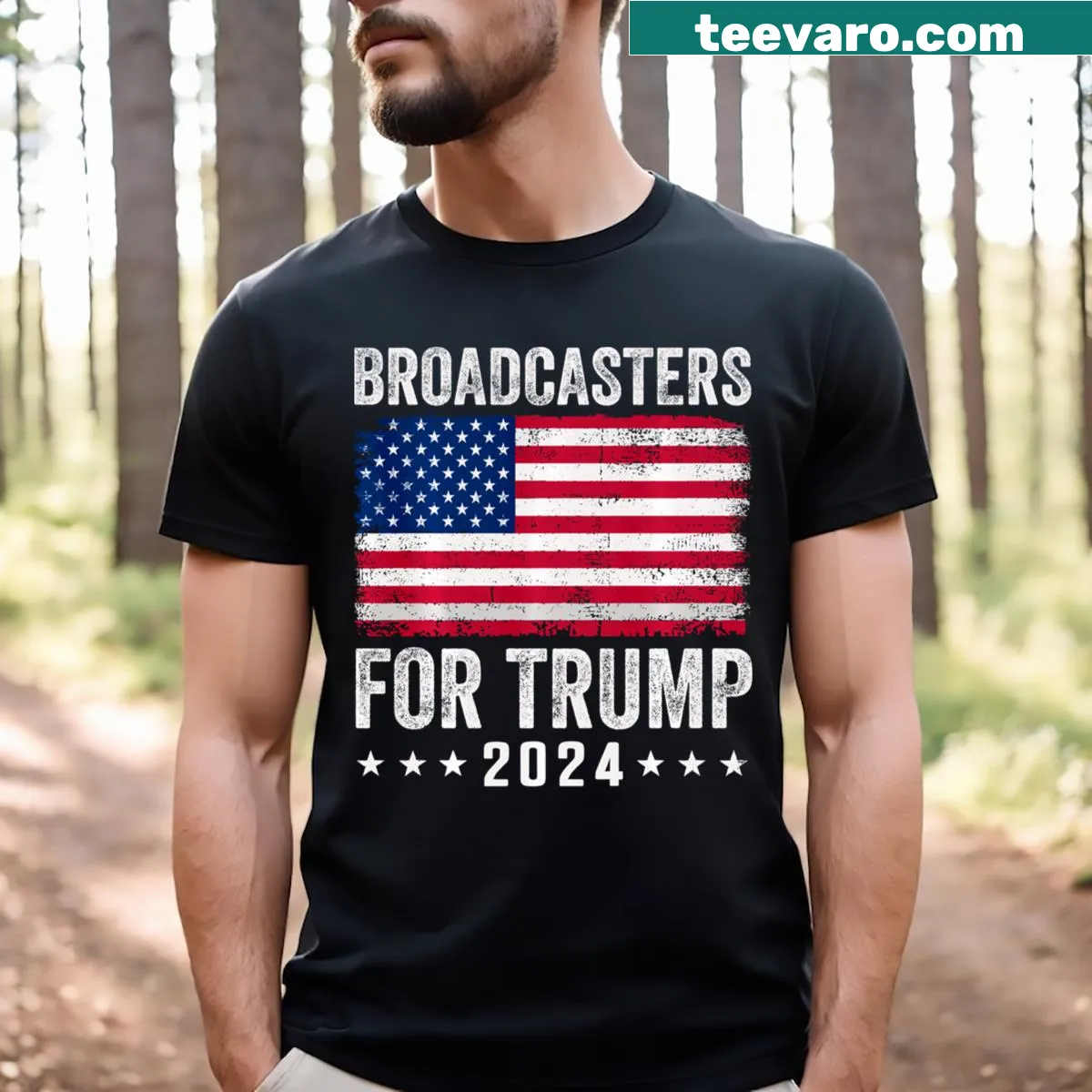 T-shirt featuring design supporting Trump with broadcasting elements — on a men's t-shirt