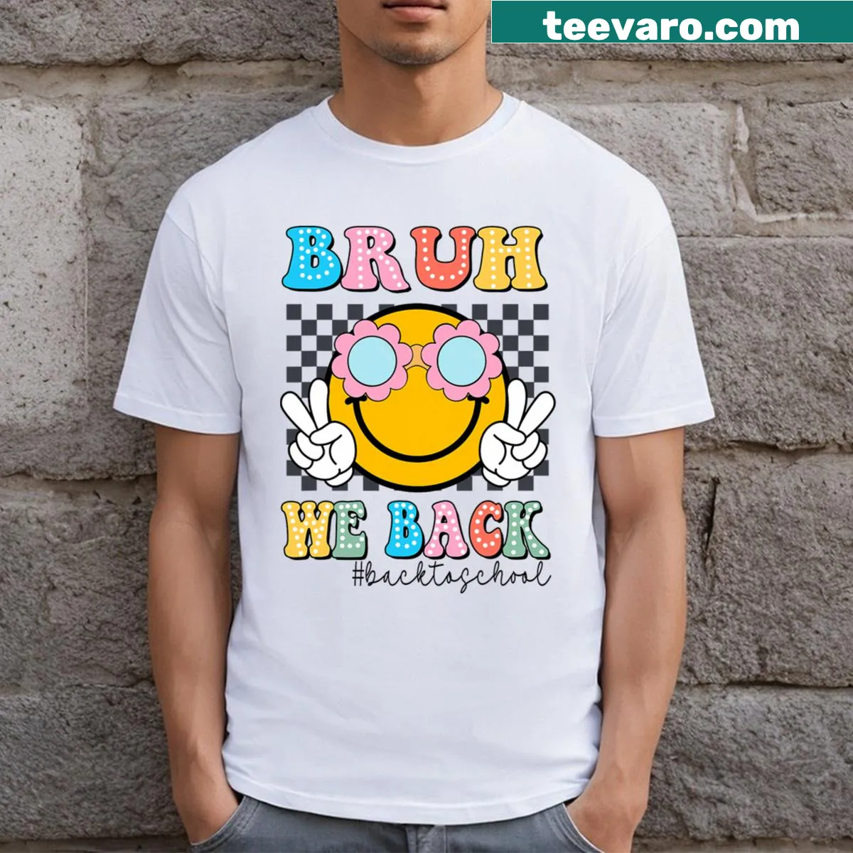 Retro T-shirt for kids with 'Bruh We Back' phrase — on a men's t-shirt