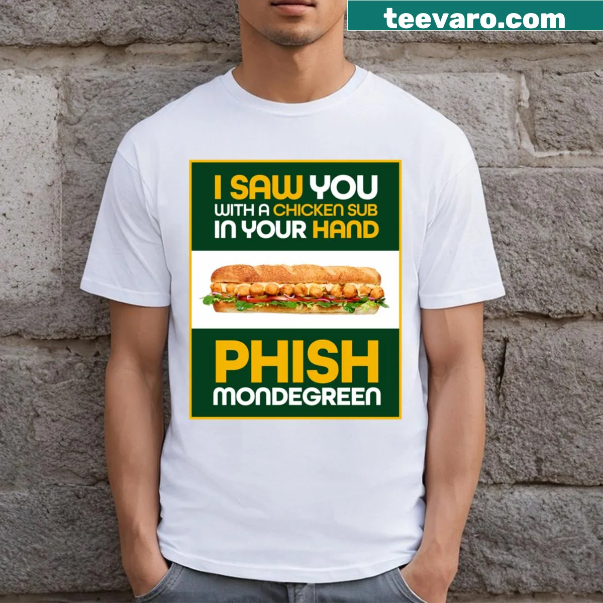 Illustration of a delicious chicken sub sandwich — on a men's t-shirt