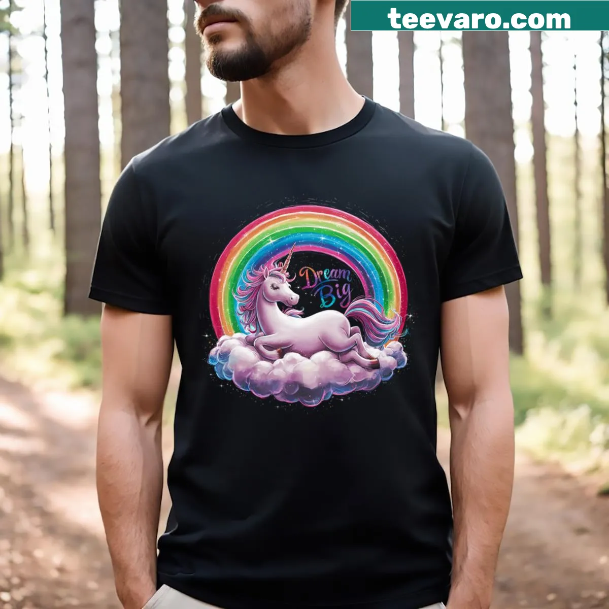 Cartoon unicorn on cloud design for kids T-shirt — on a men's t-shirt