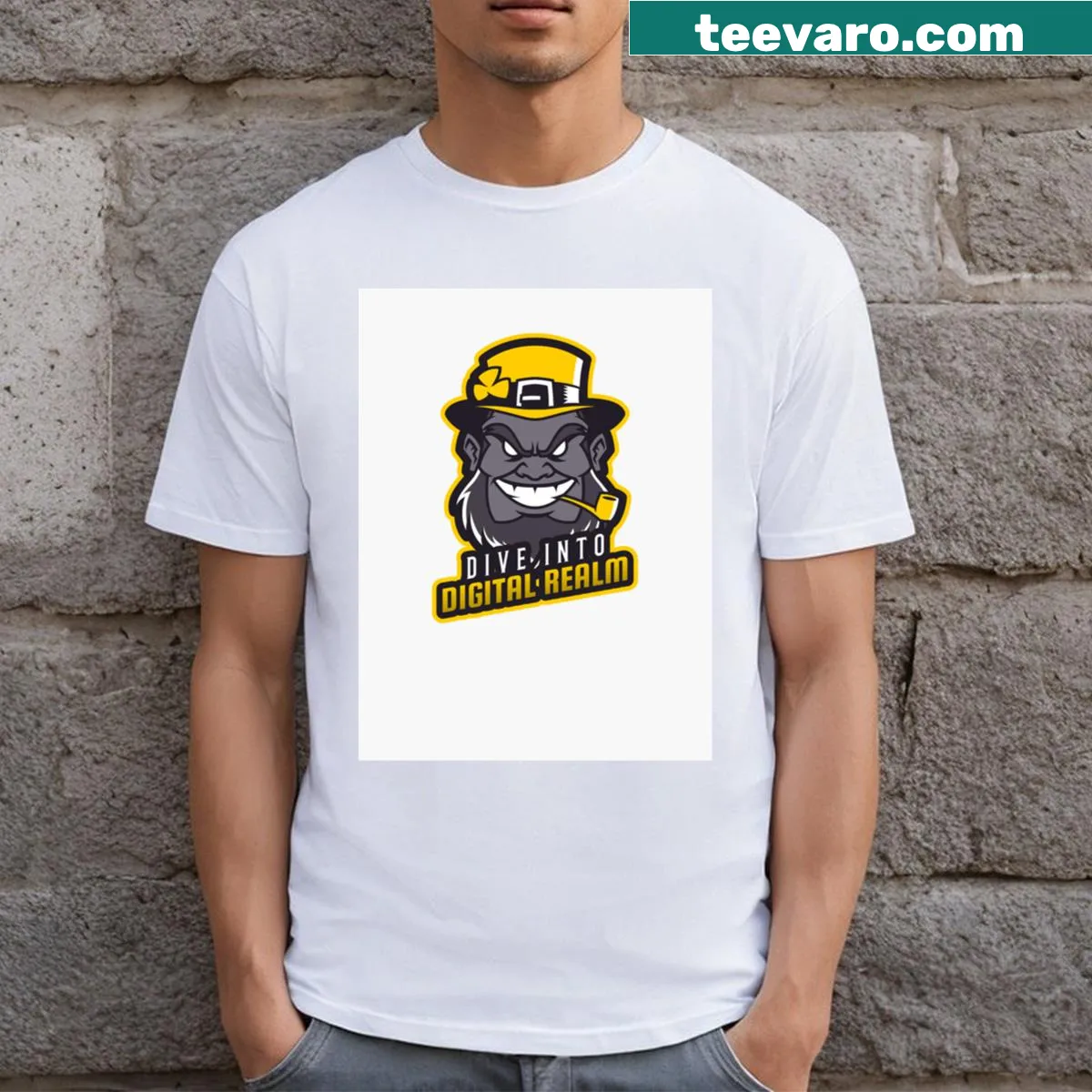 Typography design promoting digital realms history on T-shirt — on a men's t-shirt