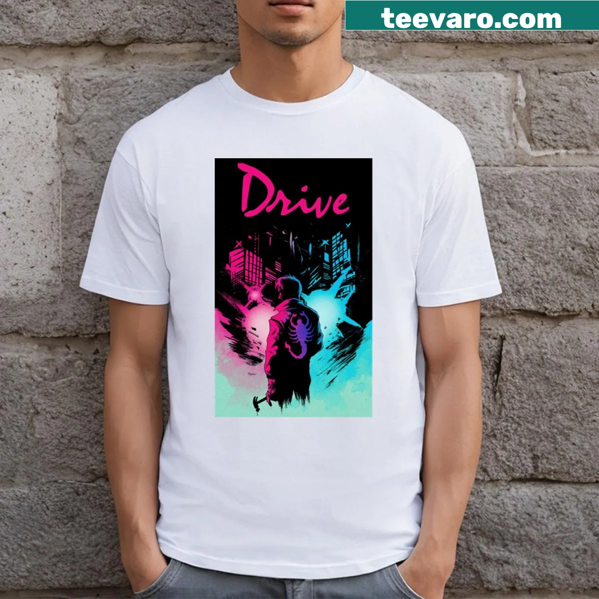 Vintage-inspired Drive movie graphic T-shirt — on a men's t-shirt